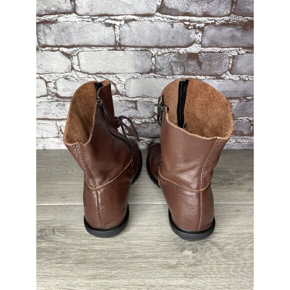 Hin Rui VTG Brown Leather Ankle Boots Rope Laces Side Zip Women 8.5M US/39EU 250 - Picture 6 of 16